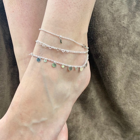 Sterling Silver Satellite Heart Minimalist Anklet - Picture 6 of 8